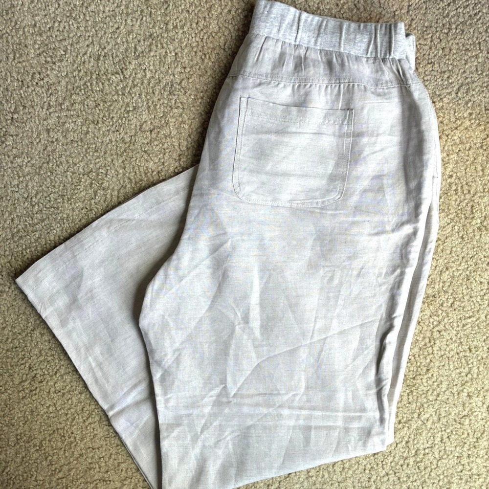 Wide Leg Linen Pants Cream Lounge Beach Coastal Vacation Neutral Casual Boho XL